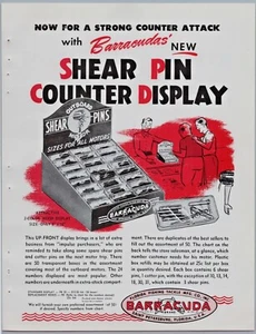 1950's Barracuda Shear Pin Counter Display Old Fishing tackle Print Ad Flyer - Picture 1 of 3