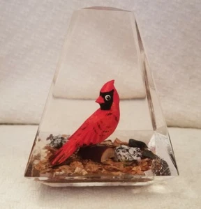 Hand Crafted Wooden Cardinal w/ 2 Zentron Crystals in Acrylic 4" T 3" A 2.75" W - Picture 1 of 9