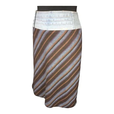 Falda vaquera TED BAKER (2) Reino Unido 10 UE 36 diseñador marrón azul a rayas mezcla de lana Foto 1 de 4