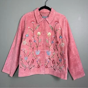 Jessica Holbrook leather jacket Large NWT pink dusty rose embroidered flower - Picture 1 of 10