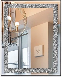 Rectangular Wall Mirror Crystal Crush Diamond Mirror for Home Décor Accent - Picture 1 of 4