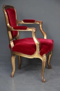 Antique French Louis XV rococo giltwood armchair Rouge Royale velvet gold carved - Picture 1 of 11