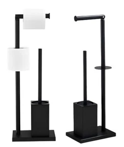Stainless Steel Free Standing Black Toilet Tissue Roll With Brush Holder Cleaner - Picture 1 of 13