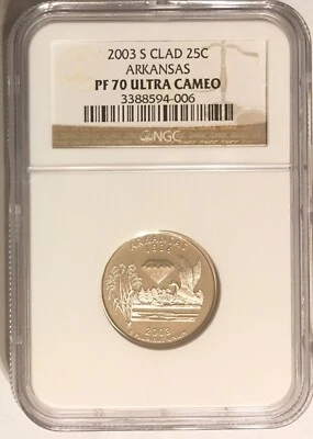 2003 S ARKANSAS NGC PF 70 ULTRA CAMEO CLAD STATE QUARTER - Image 1 of 2