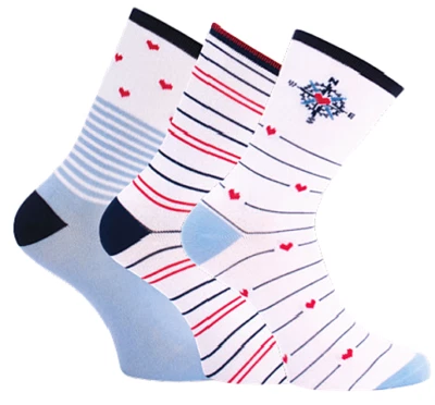 CNB SOCKEN UND STRÜMPFE BERLIN Damen Socken Maritim Muster Gr.35-42, mehrfarbig, weich, 3 Paar, Neu