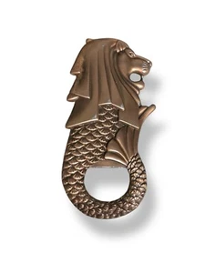 Merlion Lion Beer Bottle Cap Opener Solid Heavy Metal Copper Color Vintage - Picture 1 of 7