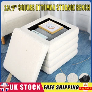 Ottoman Storage Bench Box Teddy Velvet Footstool Footrest Entryway Bedroom Stool - Picture 1 of 14