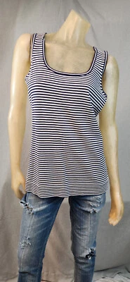 Camiseta sin mangas Eddie Bauer azul blanco a rayas cuello redondo Slvlss tejida GRANDE USADA Foto 1 de 4