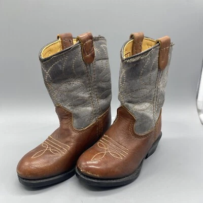 学步儿童西部牛仔靴德克萨斯州制造棕色皮革和牛仔布? 4D 码 — 第 1/4 张图片