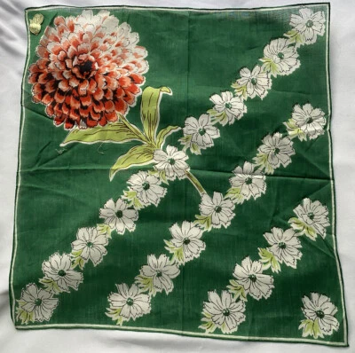 Lenço Kimball Vintage Flor do Mês Outubro Calêndula Verde Cosmo - Imagem 1 de 4