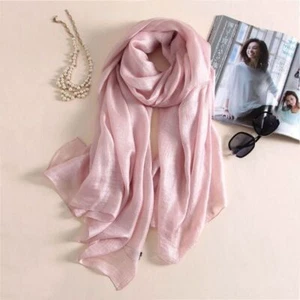 Pure Color Women Plain Scarf Head Wrap Plus Size Hijab Female Sunscreen Shawl - Picture 1 of 24