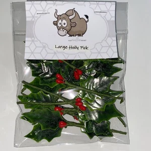 Large Holly Pick – Leaves ap 45mm, with Red Berries - 110mm Long – 12 pieces - Picture 1 of 3