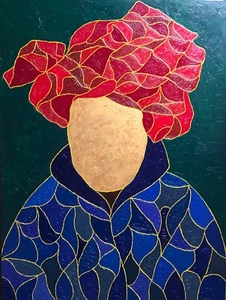 Original Oil Painting Canvas Wall Art Contemporary Abstract Figure Face Earring - Picture 1 of 8