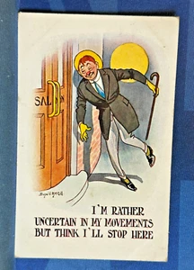 Postal de cómic de Donald McGill sin marca años 1910 pub bar salón borracho n.º A 1255 - Imagen 1 de 2