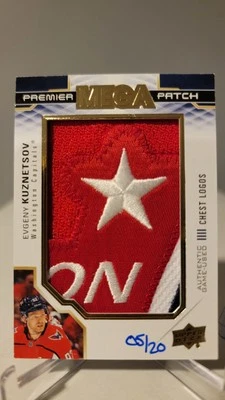 Evgeny Kuznetsov 19/20 UD Premier Game Used Mega Patch Chest Logos Capitals 5/20 - Image 1 of 2