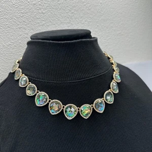 Anne Klein Gold Tone Faux Abalone Cubic Zirconia Necklace New NWT Mermaidcore - Picture 1 of 9