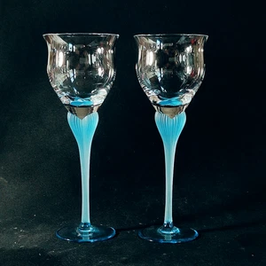 MIKASA SEA MIST SAPPHIRE WINE GLASSES, Frosted Crystal, 8 3/8", 6 Oz, 2PCS - Picture 1 of 7