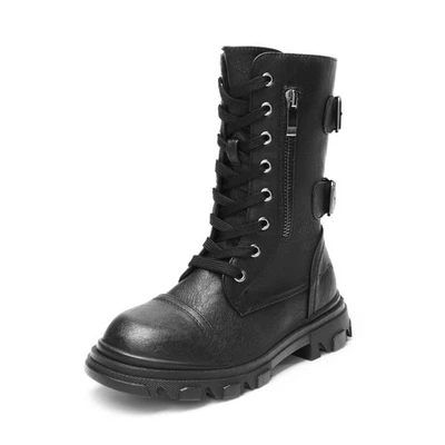 Botas de combate cálidas para niñas Botines con cremallera lateral en la mitad de la pantorrilla para niños pequeños/pequeños/niños grandes Foto 1 de 4