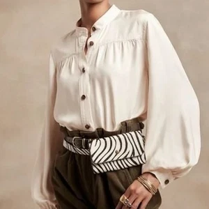 Banana Republic Ramie Balloon-Sleeve Button Down Blouse Size XL  - Picture 1 of 9