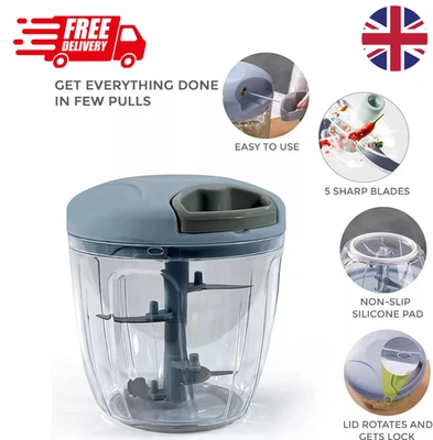 Pull Cord Pulling Food Chopper Manual Vegetable Slicer Hand Blender UK 900mL - Image 1 of 4