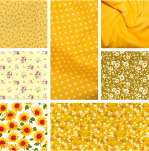 Tela de popelín de algodón amarillo rosa y hubble floral limón girasol por medio metro  - Imagen 1 de 12