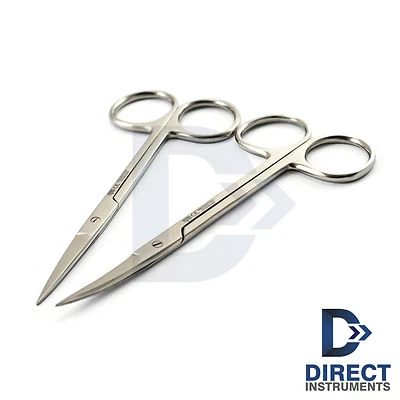 Juego de 2 tijeras quirúrgicas para iris laboratorio de corte de tejido oftálmico recto y curvo Foto 1 de 4