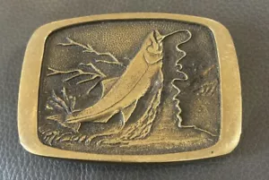 Fibbia per cintura pesca a mosca vintage ottone massiccio BTS made in USA - Foto 1 di 9