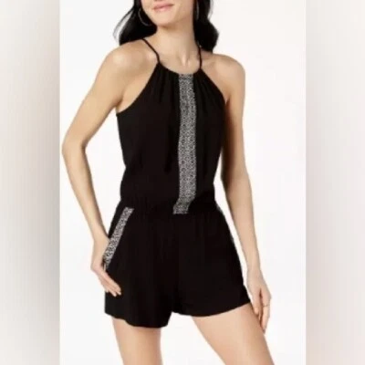 Mameluco negro BCX Juniors bordado sin mangas ojo de cerradura trasero, talla grande Foto 1 de 4