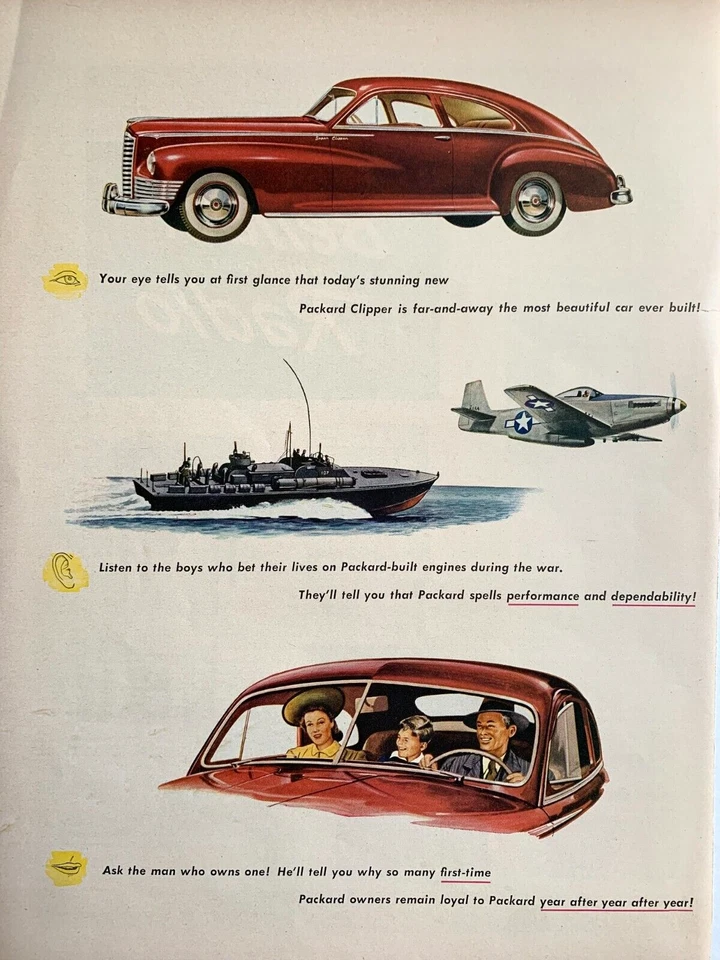 1946 Packard Clipper Print Ad 13in x 10 in PT Boat Airplane Engines WWII - Image 1 of 1