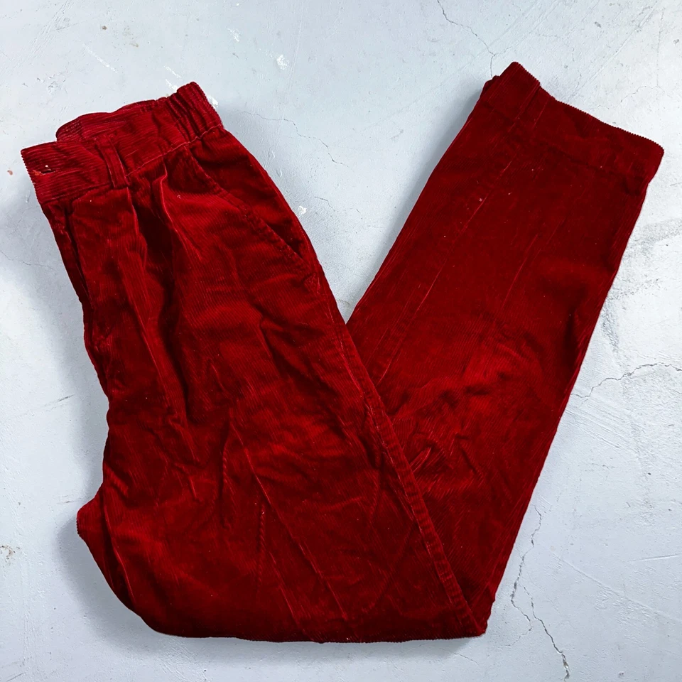 Vintage Slim Corduroy Pants Womens 8 Red 70s 80s Hippie 25x29 Hipster High Rise - Image 1 of 4