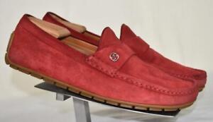 Minty GUCCI Red Suede GG Logo Moccasin LOAFERS DRIVING SHOES UK 10 US 10.5
