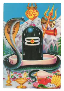 c.1990 Shiva Lingam Snake Shivling Tripundra Hinduism Art Postcard VTG Pooran - Bild 1 von 2