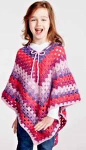 0542 Crochet Girls Stripy Poncho 8-10yrs Aran - Vintage Pattern Copy - Picture 1 of 2