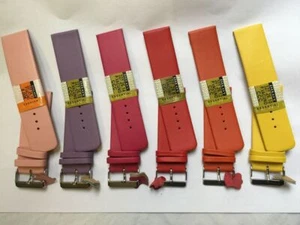 26 mm Uhren-Armbänder Diloy Leder glatt 327 rot orange gelb pink grün blau grau