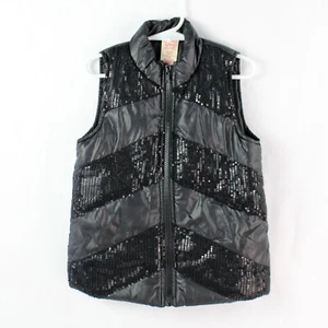 Faded Glory Black Sequin Full-Zip Puffer Vest Girls Size XS (4-5) - Picture 1 of 5