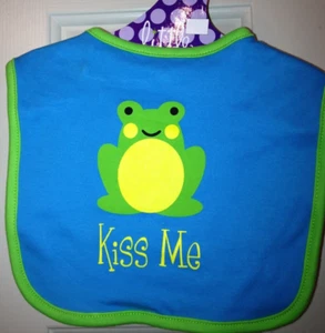 Little Wishes Baby Boy Bib - "KISS ME" FROG - Picture 1 of 1