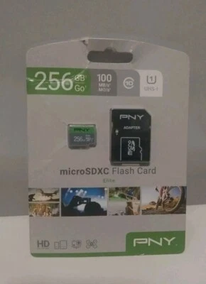 PNY Elite microSDXC Flash Card w/ Adapter 256GB UHS-1 Class 10 - NEW - Image 1 of 2