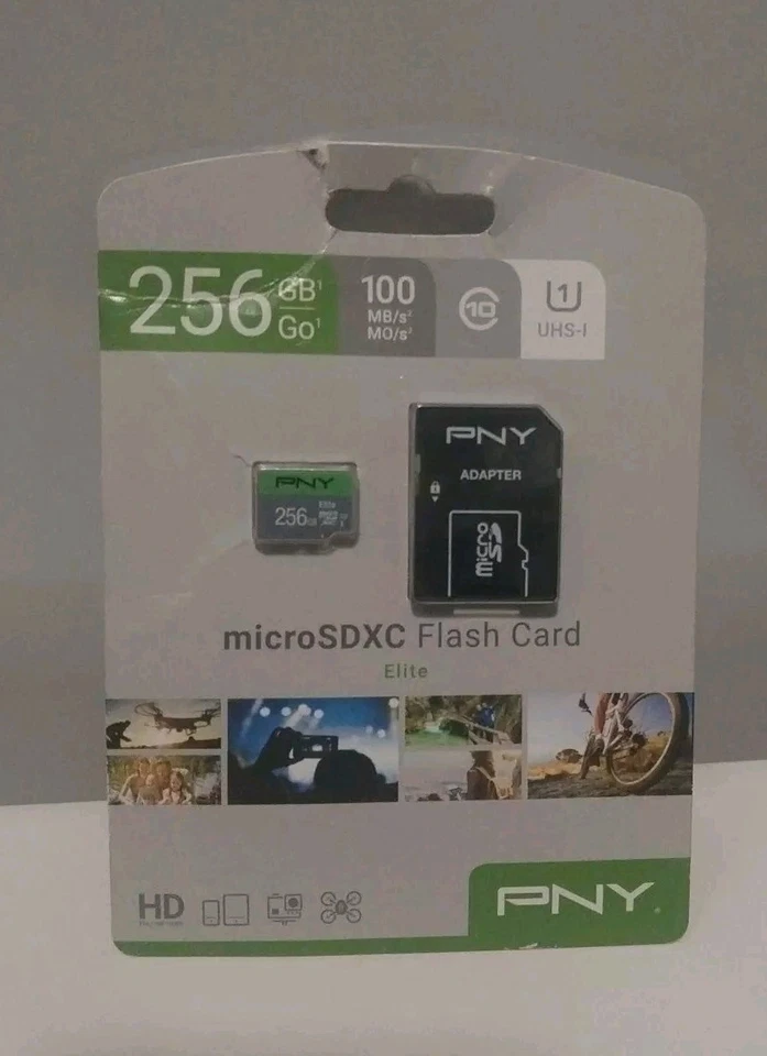 PNY Elite microSDXC Flash Card w/ Adapter 256GB UHS-1 Class 10 - NEW - Image 1 of 2