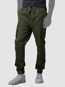 $48 Galaxy By Harvic Men Green Cargo Cuffed Casual Slim Fit Jogger Pants Size M - Picture 1 of 3