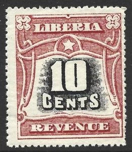 Liberia 1906 Revenue 10c Red & Black #3 F/VF-NH - Foto 1 di 2