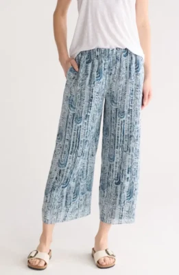 Theory Wide Leg Crop Pant Women's Medium 100% Silk Teal Multi Cascade Lined New - Image 1 of 4
