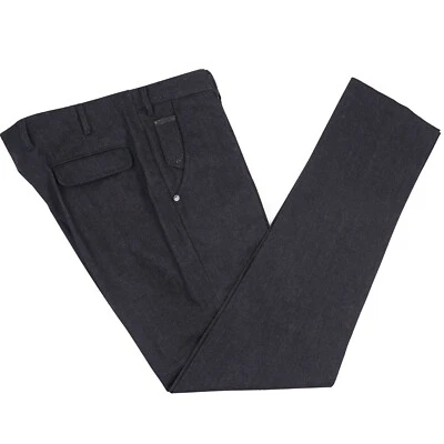 Zilli Dark Charcoal Gray Twill Wool 'Denim' Pants with Leather Details 41 NWT - Image 1 of 4