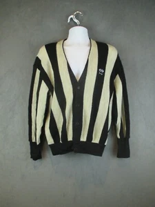 Vintage Faldo x Pringle Cardigan Sweater Medium Black Striped Grunge Dad Golf - Picture 1 of 14