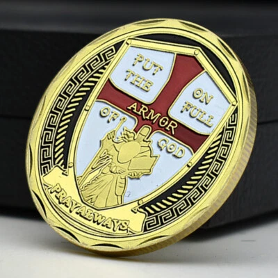 Put on The Full Armor of God Memorial Medal Pray Always Golden Coin Art Ornament - Image 1 of 4