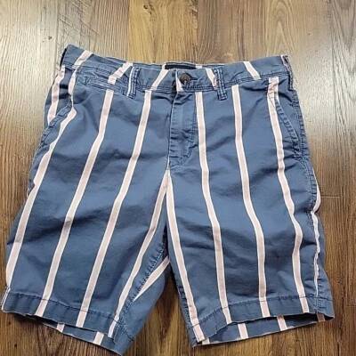 American Eagle 短裤男式 32 Tag 30 蓝色修身粉色学院风斜纹布条纹  — 第 1/4 张图片