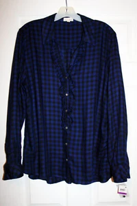 Camisa de mujer Maison Jules XXL azul/negra a cuadros cuello nueva con etiquetas - Imagen 1 de 3