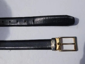GUY LAROCHE PARIS BLACK LEATHER BELT 1.125" WIDE GOLD HARDWARE SIZE 46 - Picture 1 of 5