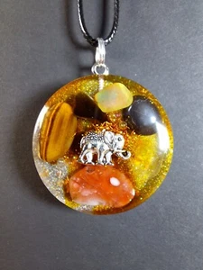 Orgonit Anhänger "Selbstvertrauen" Orgon Elefant Karneol Tigerauge Hämatit  - Bild 1 von 5