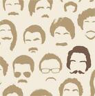 White Brown & Gold Mens Silhouette Moustache Barber Hair Faces Feature Wallpaper