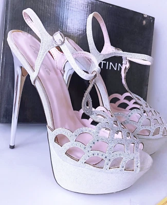 NUEVAS Sandalias Celeste Cristal Satinado Tacones Altos Plataforma Bombas Talla 8, 8.5, 9 Foto 1 de 4